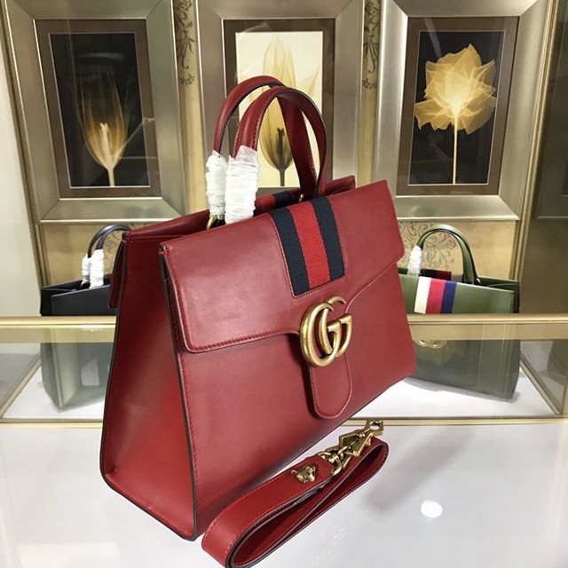 Gucci女包 476470 古馳原單女包 新款GG虎頭拼色條紋手提單肩包  gqy1208